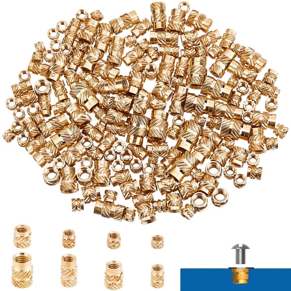 170Pcs 8 Style Brass Metric Threaded Inserts for Plastic Heat Set Insert Knurled Nut Insert 3D Printing Molding Press Thread Nuts Light Gold