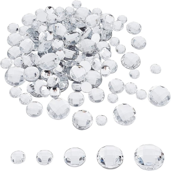 170Pcs Flat Back Round Acrylic Rhinestone 5 Sizes Circle Gems with Container Clear Cosplay Costume Gems Acrylic Rhinestone Costume Making