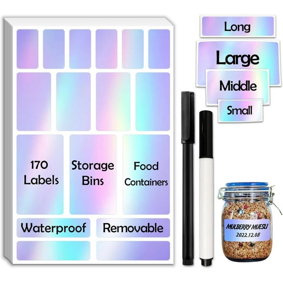 170Pcs Laser Removable Labels for Jars,for Storage Bins,for Food Containers with 2 Liquid Chalk Marker(Laser)