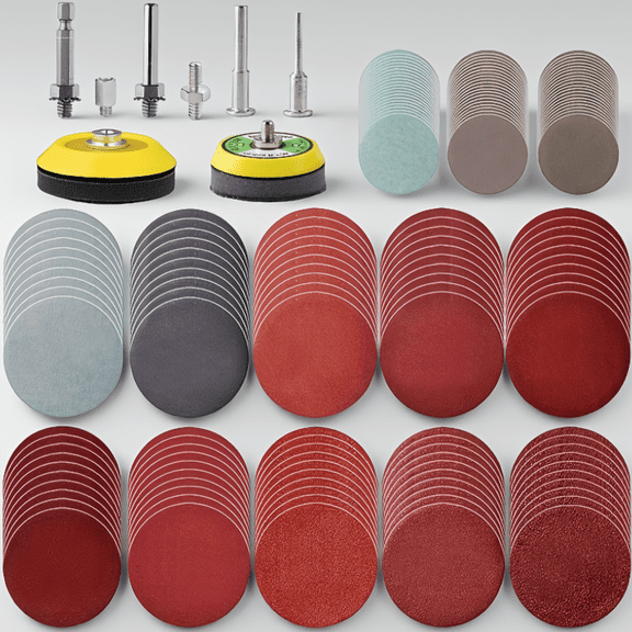 170Pcs Sanding Discs Kit, 2 & 3 Inch Assorted Grits P80-3000, Hook and Loop Sandpaper with 1/8 1/4 Inch Shank Backer Pads for Drill