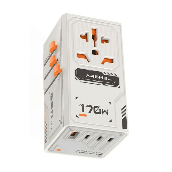 170W GaN Universal Travel Adapter, International Plug Charger with 3 USB-C & 1 USB-A for US/EU/UK/AU (Type C/A/G/I)