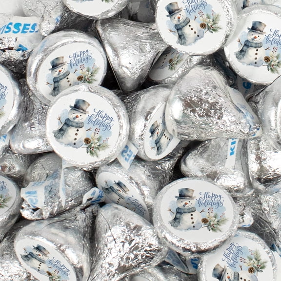170ct Happy Holidays Snowman Silver Stickered Chocolate Kisses For Stocking Stuffers, Favors & More