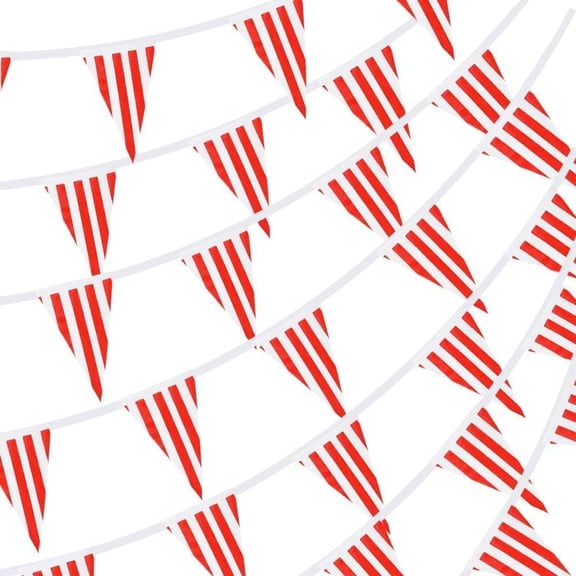 170ft 120 count Red and White Striped Pennant Banner, Carnival Circus Decorations Supplies, String Triangle Bunting Flags, Birthday, Year Eve Celebration Supplies