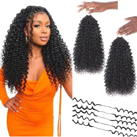 170g  Crochet Hair for Black Women 14 Inch Pre-Separated Miracle Knots Hair, Water Wave  Protein Fiber Close To Human Hair Extensions 100 Strands Invisible Boho Braids Hair  Black