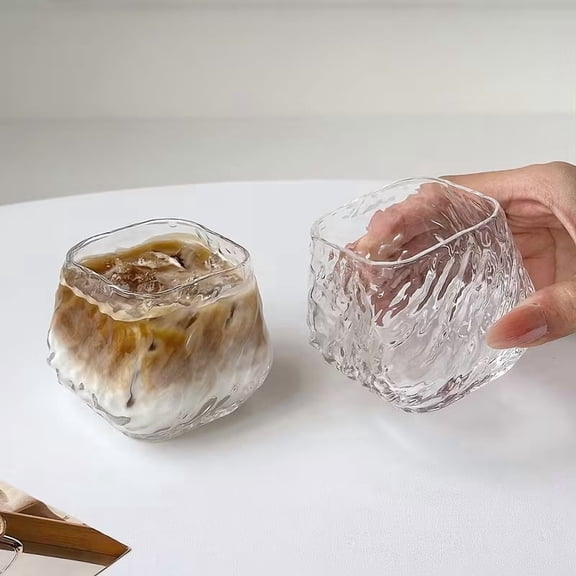170ml Hammer Patterned Glass Cup Elegant Transparent Drinkware for Iced Coffee, Cocktails, Milk & More