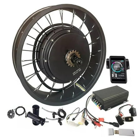 170mm Dropout 20*4.0 3000W Fat Tire Electric Bike Conversion Kit, 72V 80A Savoton Sine Wave Programmable Controller, 3000W Brushless Gearless Motor, 3000W Electric Bike Kit with UKC1 Display