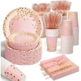 thumbnail image 1 of 170pcs Pink Rose Gold Plates Napkins Party Supplies, Severs 40 Disposable Party Plates, Plastic Forks Knives Spoons, Golden Dot Paper Plates, Napkins Cups for Baby Shower Decorations Birthday Wedding, 1 of 6