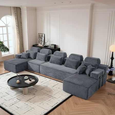 171″ Cloud Modular Sectional Sofa with Chaise, Oversized U-Shaped Corduroy Couch in a Box, No-Assembly Living Room Sectional (Dark Grey)