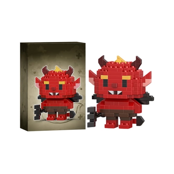 171 Pcs Halloween Little Red Devil Mini Building Blocks Set, Cute Pitchfork Devil Figure, Non-Candy Trick or Treat Goodie Bag Filler Party Favor