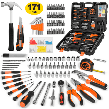 171 Piece Household Tool Kit/Mechanics Tool Set, Socket Wrench Auto Repair Tool Combination Package 1/4" Ratchet Wrench, Mixed Hand Mechanics Tools Kit Socket Set with Plastic Toolbox Storage Case