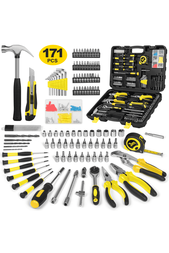 171 Piece Household Tool Kit/Mechanics Tool Set, Socket Wrench Auto Repair Tool Combination Package 1/4" Ratchet Wrench, Hand Mechanics Tools Kit Socket Set with Toolbox Storage Case