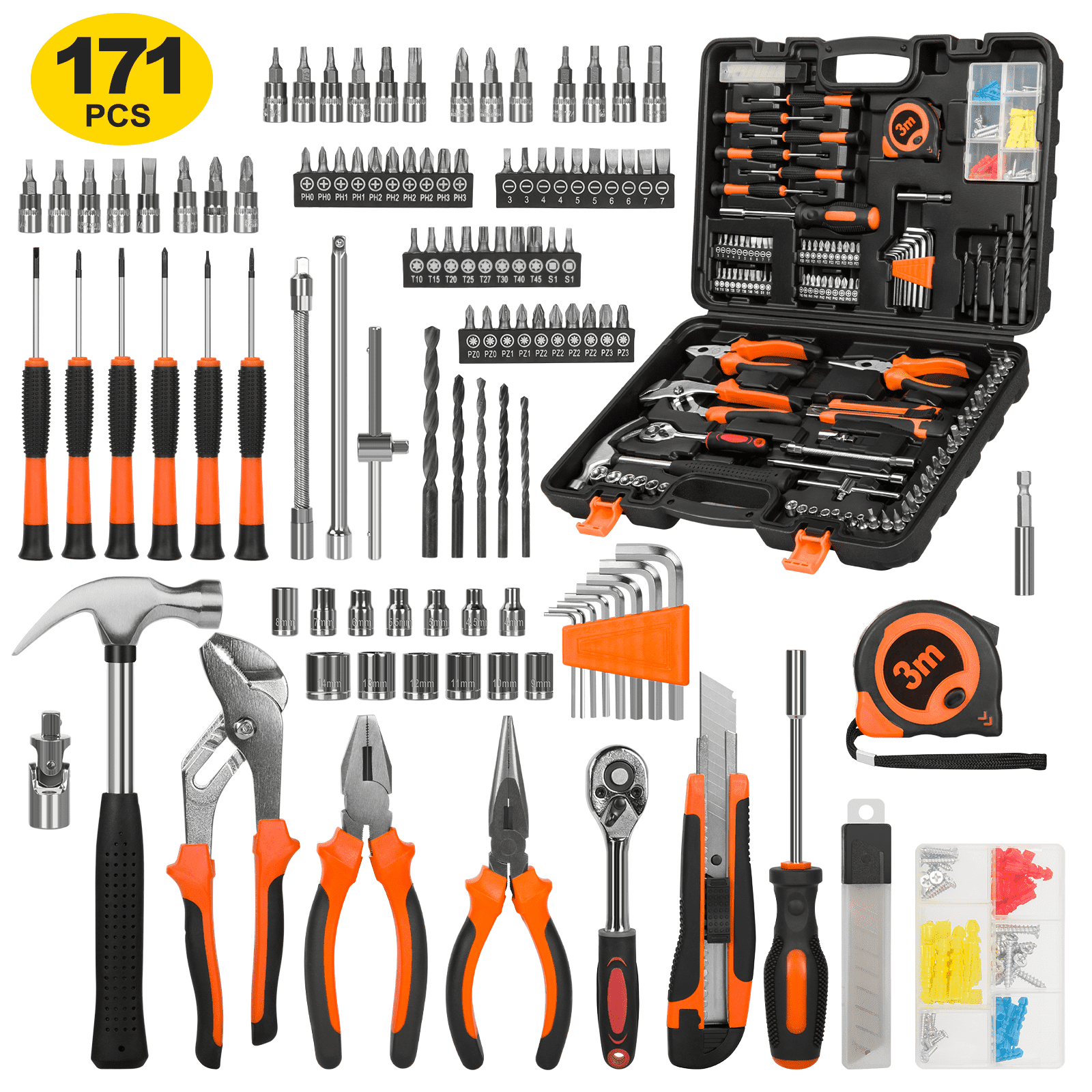 171 Piece Socket Wrench Auto Repair Tool Combination Package 1/4" Ratchet Wrench, Household Tool Set General Mechanic Tool Kit and Socket Set, Mixed Tool Set Hand Tool Kit with Toolbox Storage Case - Walmart.com