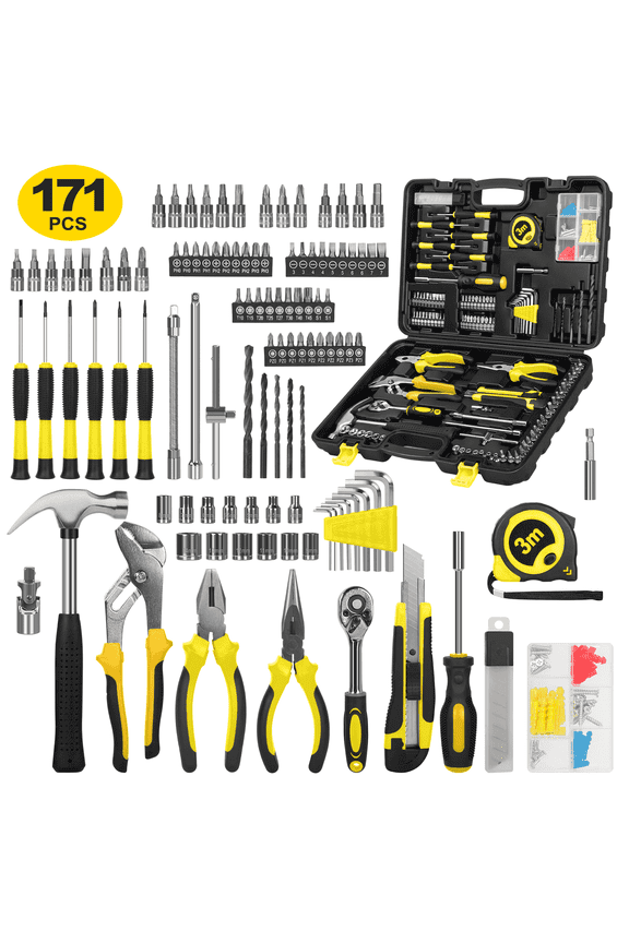 171 Piece Socket Wrench Auto Repair Tool Combination Package 1/4" Ratchet Wrench, Household Tool Set General Mechanic Tool Kit and Socket Set, Hand Tool Kit with Toolbox Storage Case