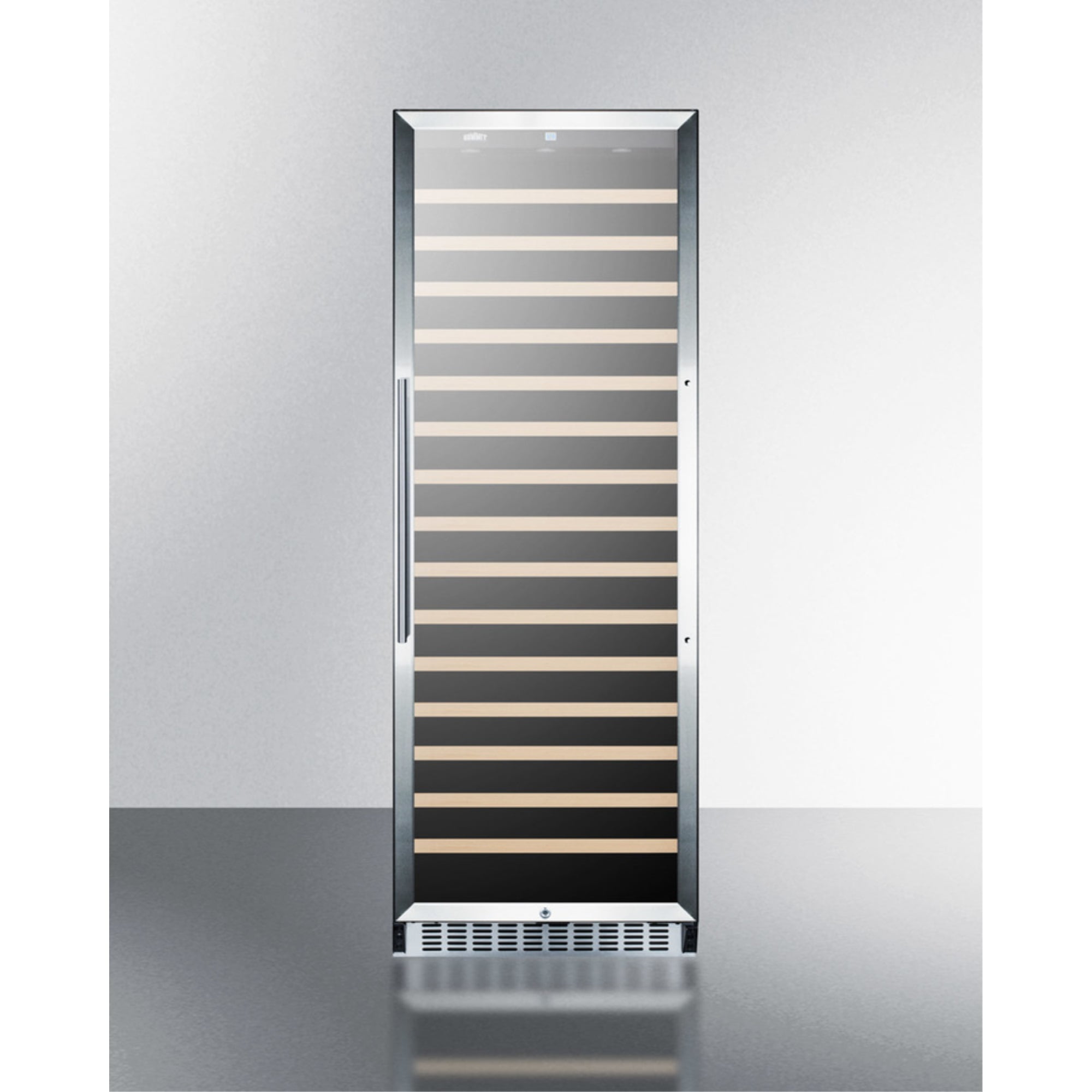 171 bottle single-zone wine cellar with glass door, digital thermostat, and stainless steel wrapped cabinet