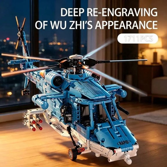 1711pcs Bule Helicopter Building Block DIY Construction Toys Large-scale Military Helicopter Bricks Model Set Remote Control Rotating Rotors Combat Aircraft Chopper Halloween Christmas Thanksgiving N