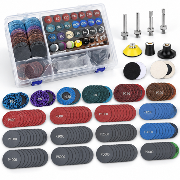 172 2 Inch Sanding Discs Kit with 1/4" Hex & Round Shank Drill Attachments