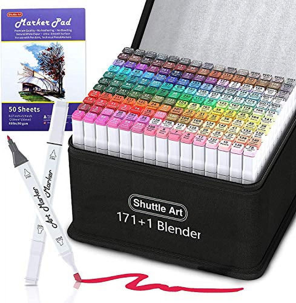172 Colors Dual Tip Alcohol Based Art Markers, 171 Colors Plus 1 Blender  Permanent Marker 1 Marker Pad with Case Perfect for Kids Adult Coloring  Books Sketching and Card Making 