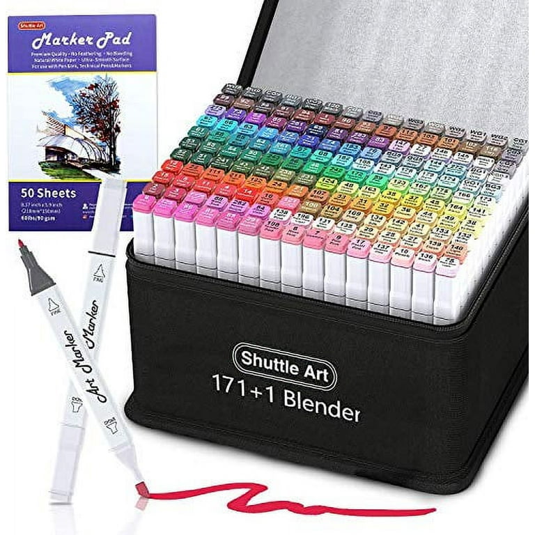 172 Colors Dual Tip Alcohol Based Art Markers, 171 Colors Plus 1 Blender  Permanent Marker 1 Marker Pad with Case Perfect for Kids Adult Coloring  Books