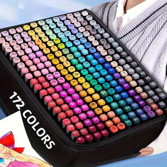 172 Colors Dual Tip Alcohol Based Art Markers - Art Marker Pens Set for Adult Coloring Books, Sketching & Card Making, Perfect Valentine's Day/Christmas Gifts for Teens & Artists