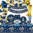 thumbnail image 1 of 172 PCS Mr Onederful Birthday Decorations - Blue Gold Birthday Plates, Napkins, Cups, Balloons, Birthday Banner, Cake Topper and Tablecloth for Baby Shower 1st Birthday Boy Decorations, Serve 20, 1 of 6