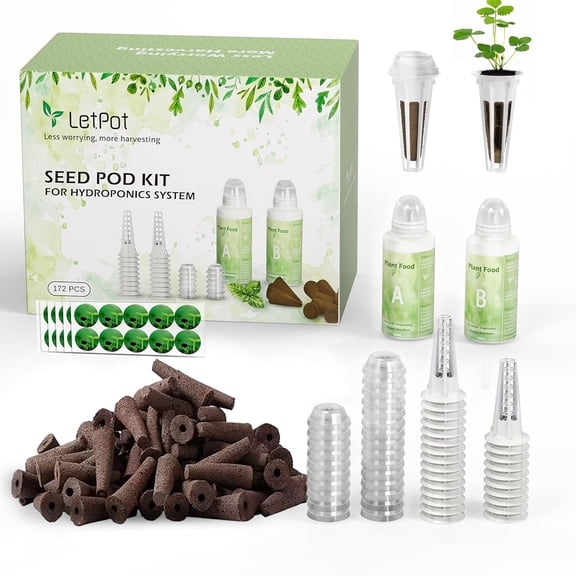172 Pcs Hydroponic Seed Pod Kit with Growing Sponges Nutrients Baskets Stickers and Germination Domes