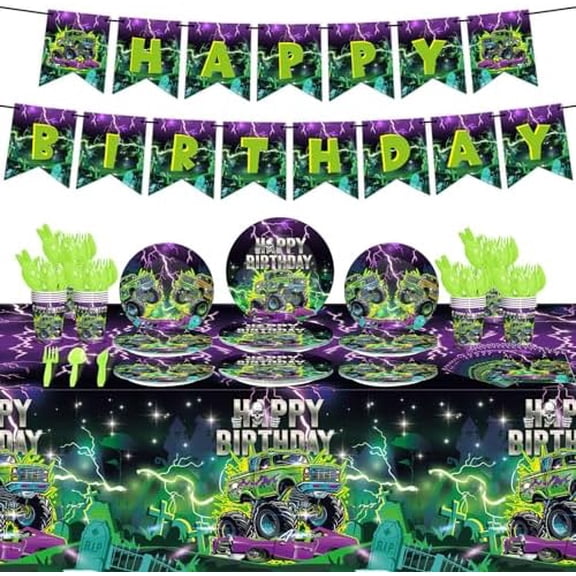 172 Pieces Truck Party Decorations Set Happy Truck Birthday Tableware Theme Disposable Dinnerware Tableware Kit Serves for 24 Guests Themed Birthday Party Supplies$$Home Decor, Kitchen, & Other
