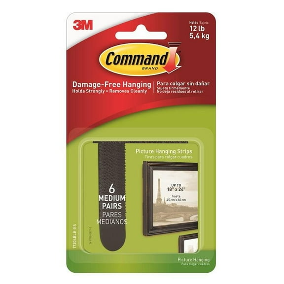 17204BLK Command Medium Picture Hanging Strips Black 5.4kg 6pk