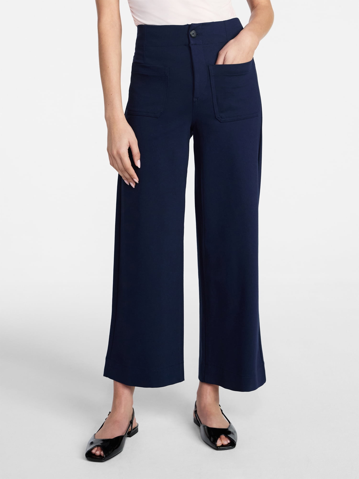 Time and Tru Women's Ponte Knit Patch Pocket Pants, 28" Inseam, Sizes 0-20