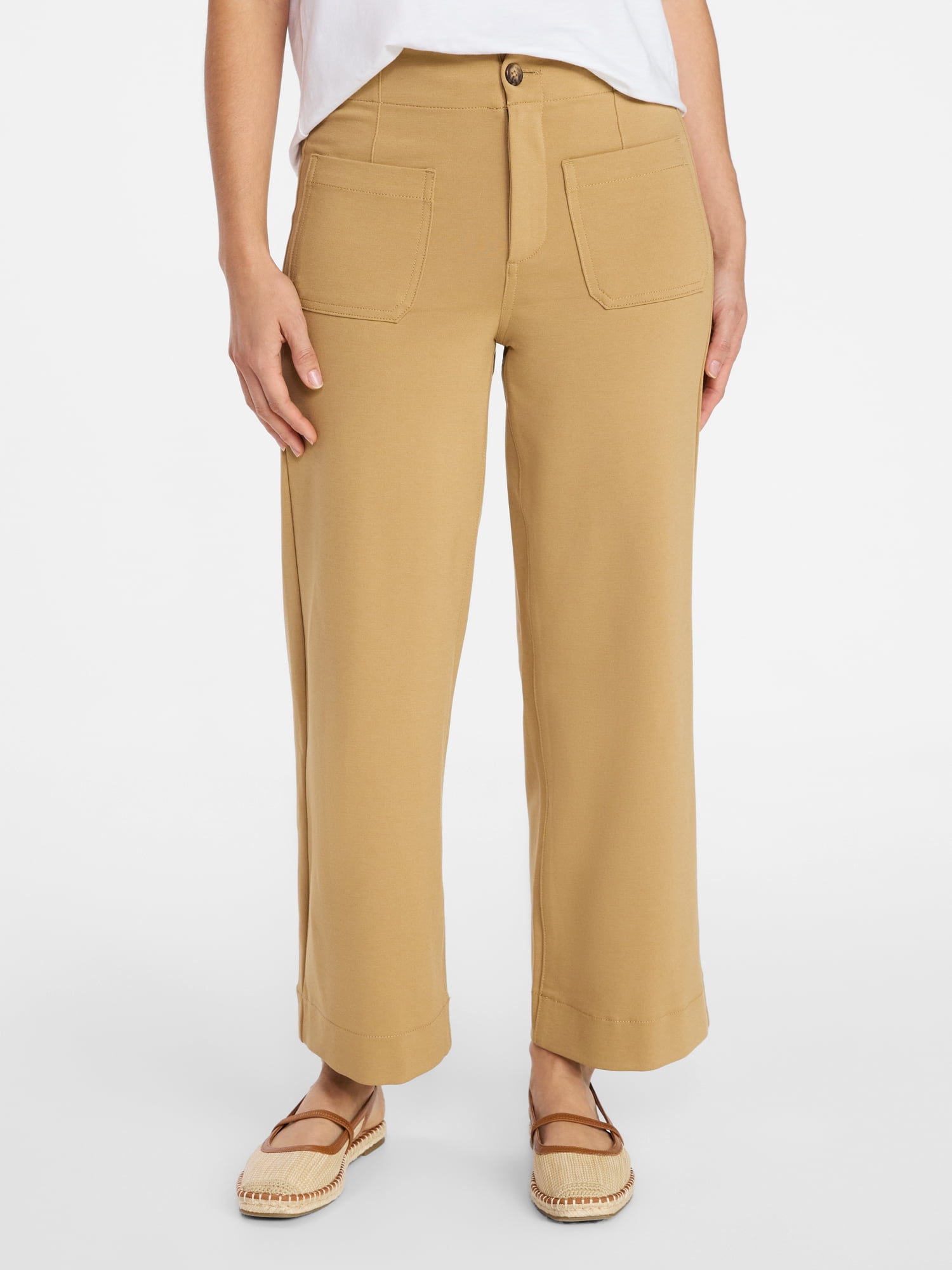 Time and Tru Women's Patch Pocket Ponte Knit Pants, 28" Inseam, Sizes 0-20
