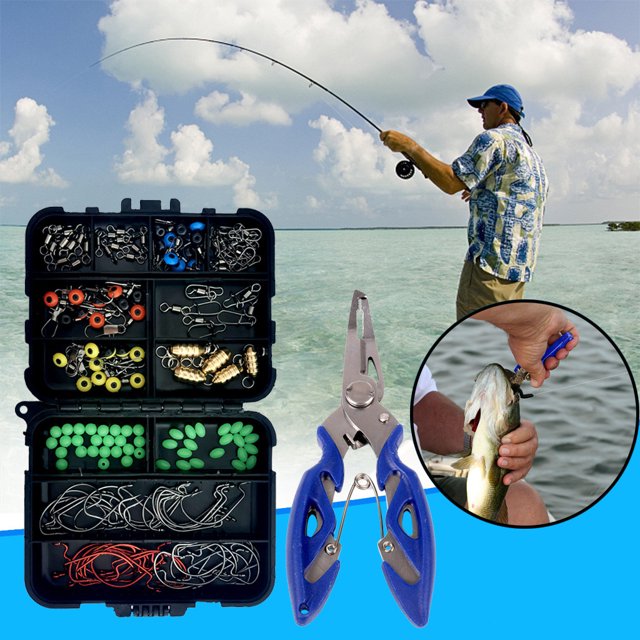 172PCS Fish Tackle Fishing Accessories Fish Hook Parts Kit Set Halibut