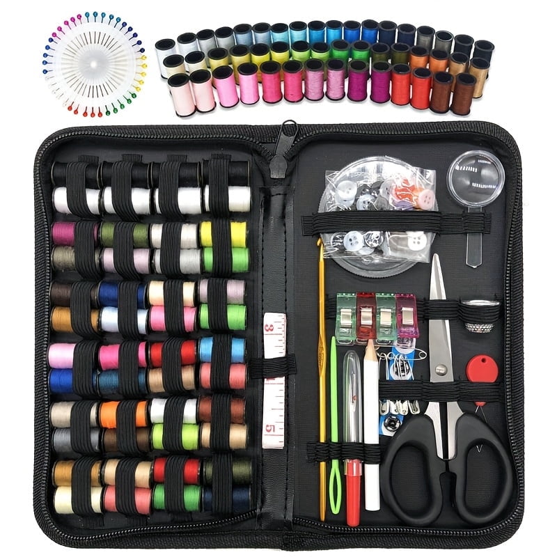 1 Pcs Sewing kit, handmade sewing kit, with color-coded threads, needles, scissors, portable sewing machine-style box, suitable for home use, travel, and emergency repairs