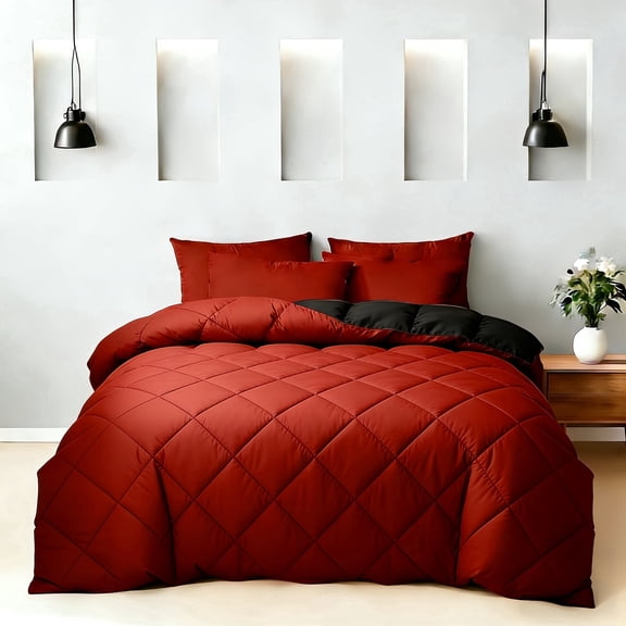 173*229cm,2pcs Luxurious Checkered Comforter, Soft Microfiber, Breathable, Easy Care for All Seasons, Twin Size Reversible Bed in A Bag, Many Colors Available, Machine Washable