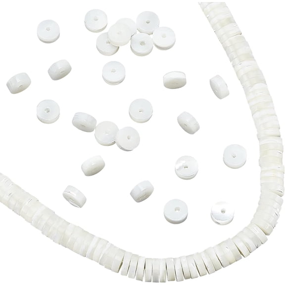 about 173 Pcs Natural Shell Heishi Beads 8 mm Flat Round White Natural Trochid Shell Beads Column Freshwater Shell Loose Disc Spacer Beads for Jewelry Making