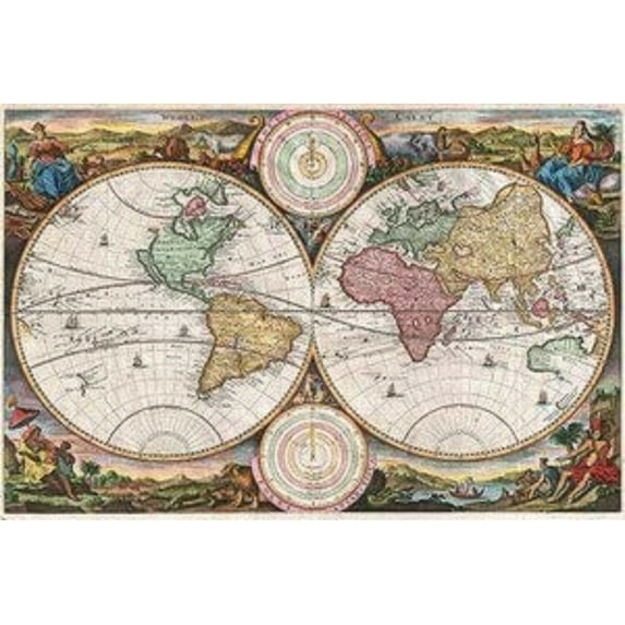 1730 Stoopendaal Map of The World In Two Hemispheres - CANVAS OR PRINT WALL ART