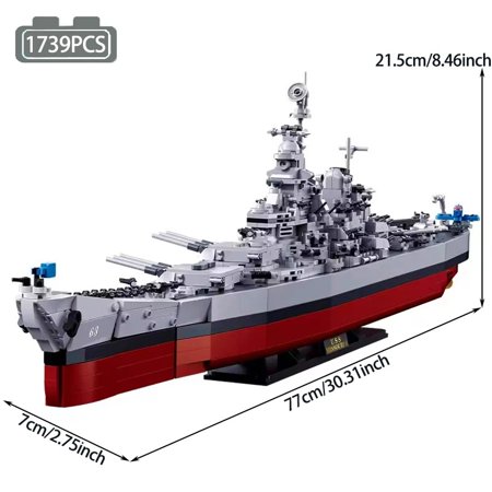 1739PCS WW2 USS Missouri Battleship Building Blocks Military Warships Navy Fleet Model Bricks Toy For Kids Birthday Gift Moc