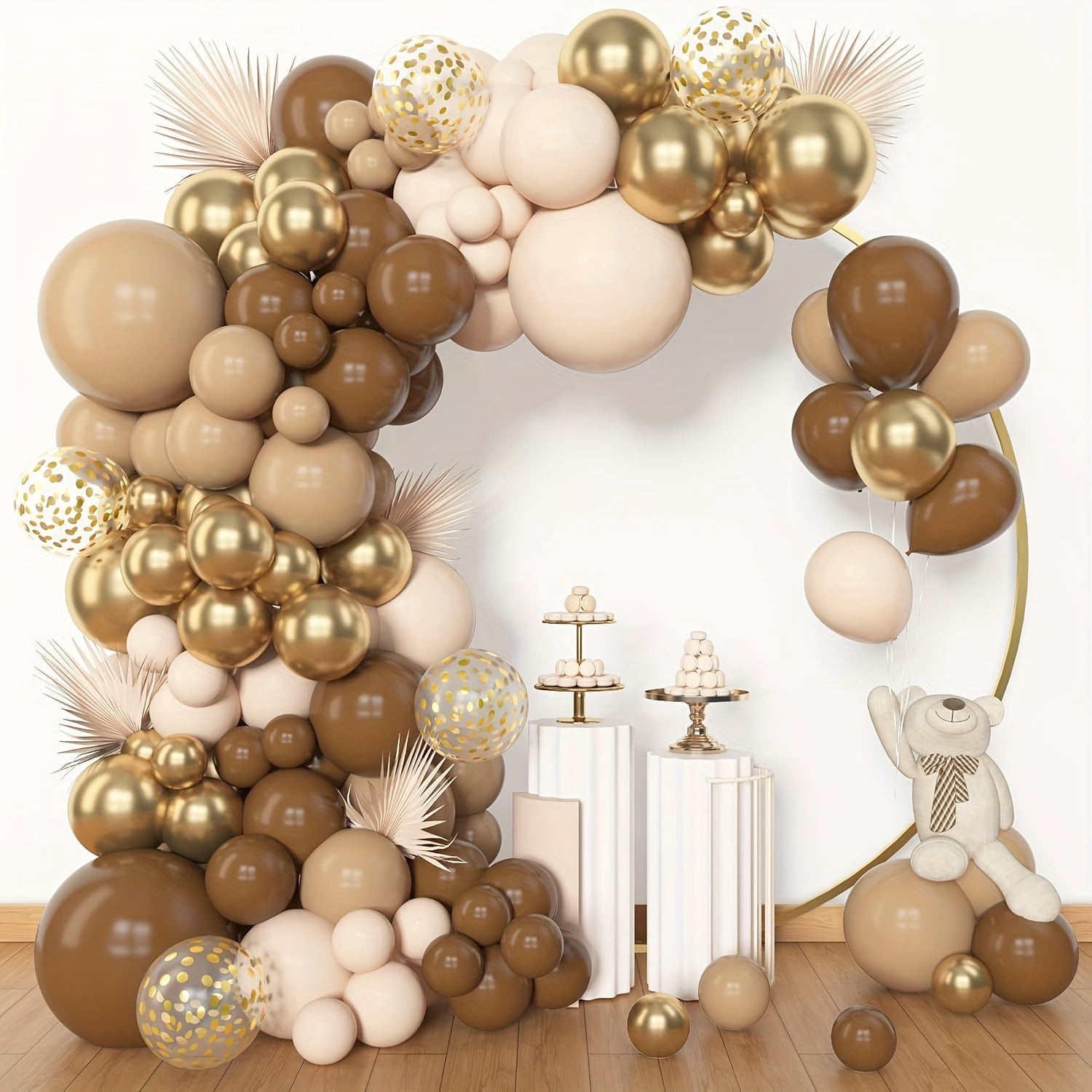 173Pcs Balloon Garland Arch Kit Brown Nude Golden Confetti Latex Balloons Neutral Boho Decor For Birthday Wedding Anniversary Halloween Party