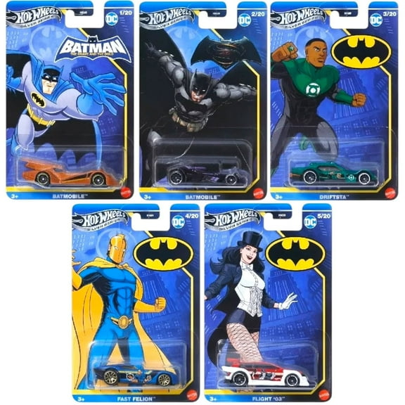 Hot Wheels DC Batman Silver Series Die-Cast Cars Collection, 5-Pack Set, Batmobile, Driftsta, Fast Felion, Flight '03