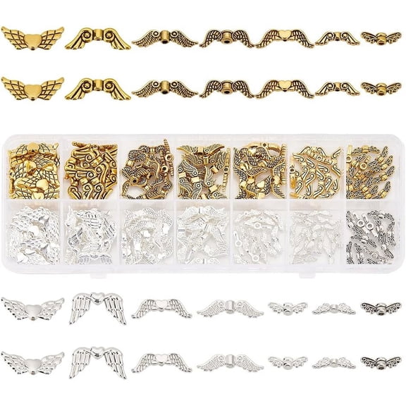 173pcs Wing Charms Metal Angel Wings Pendant Alloy Fairy Wing Beads Tibetan Style Metal Vintage Charms for DIY DIY Jewelry Making Supplies Arts Crafts Necklace Bracelet Silver/Gold