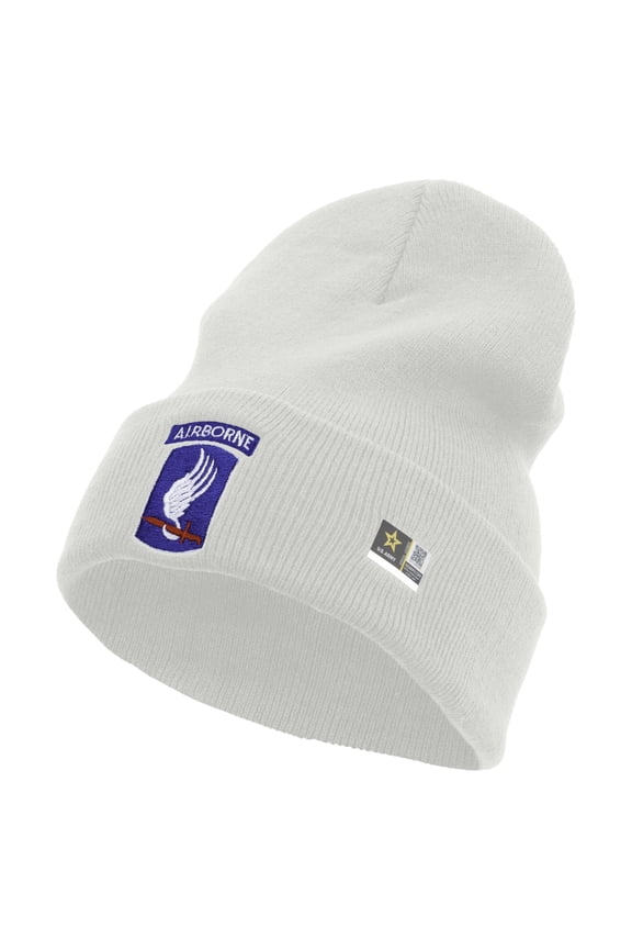 173rd Airborne Brigade Combat Team Embroidered 12 Inch Long Knitted Beanie - White OSFM