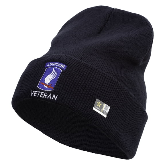 173rd Airborne Brigade Combat Team Veteran Embroidered 12 Inch Long Knitted Beanie - Navy OSFM