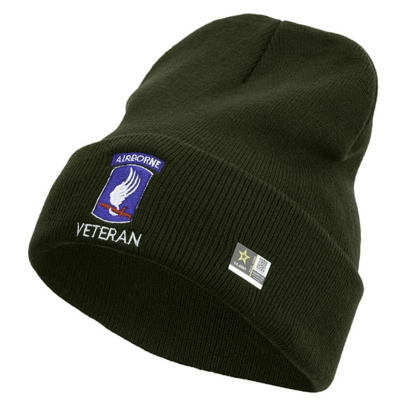 173rd Airborne Brigade Combat Team Veteran Embroidered 12 Inch Long Knitted Beanie - Olive OSFM