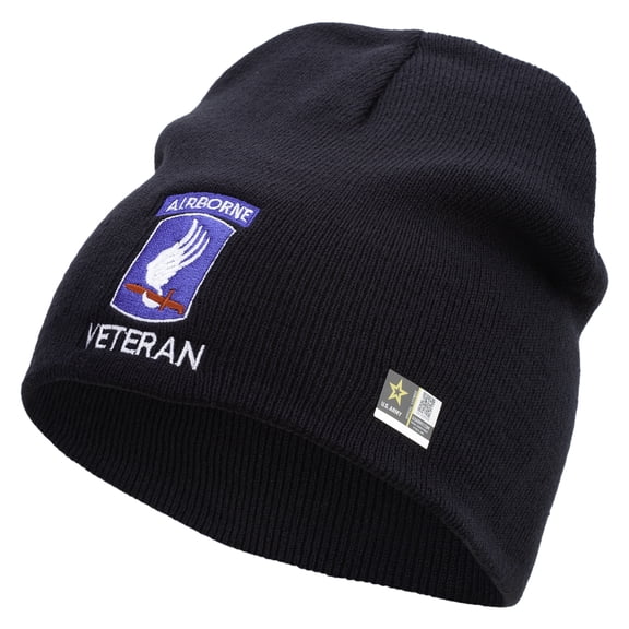 173rd Airborne Brigade Combat Team Veteran Embroidered 8 Inch Knitted Short Beanie - Navy OSFM