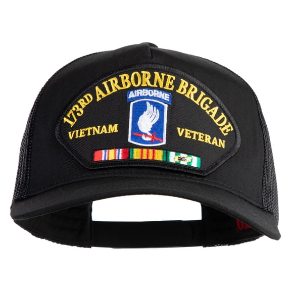 173rd Airborne Brigade Vietnam Veteran Patched Solid Cotton Twill 5 panel Mesh Back Cap - Black OSFM