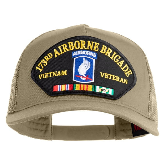 173rd Airborne Brigade Vietnam Veteran Patched Solid Cotton Twill 5 panel Mesh Back Cap - Khaki OSFM