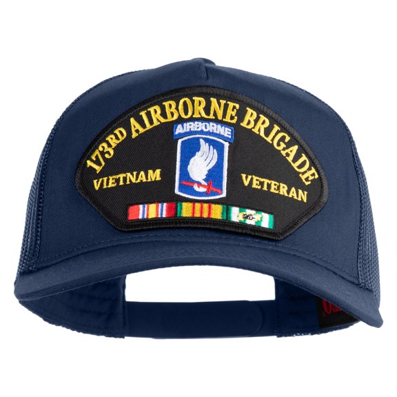 173rd Airborne Brigade Vietnam Veteran Patched Solid Cotton Twill 5 panel Mesh Back Cap - Navy OSFM