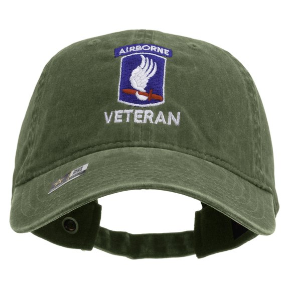 173rdth Airborne Brigade Combat Team Veteran Embroidered Washed Solid Pigment Dyed Cotton Twill Brass Buckle Cap - Olive OSFM