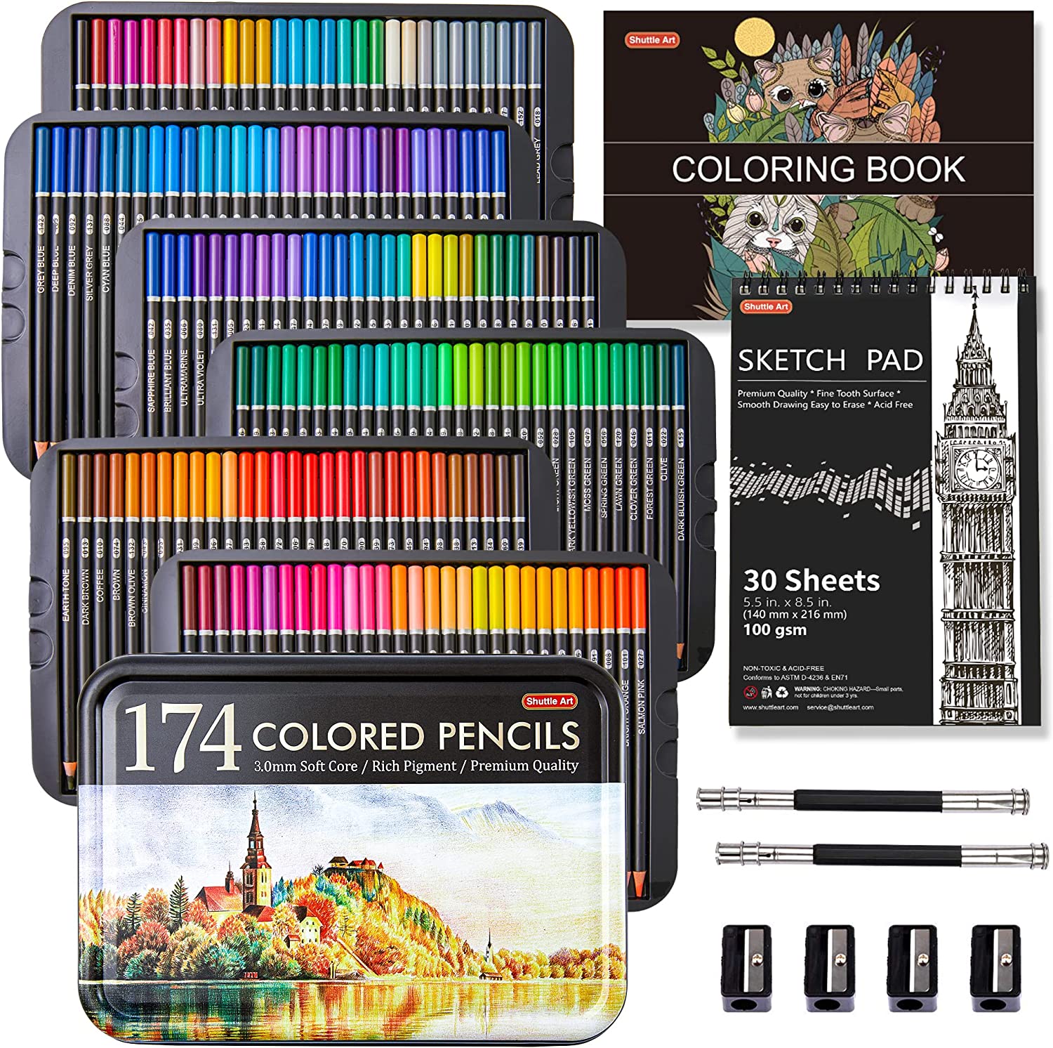 KINGART™ Pro Colored Pencil Collection Metal Tin, Set of 72 Unique