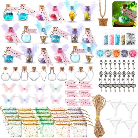 174 Pieces Fairy Magic Potions Kit with 24 Magic Witch Potion Bottles Wing DIY Mystery Fairy Potion Making Kit for Halloween Christmas Party Decorations