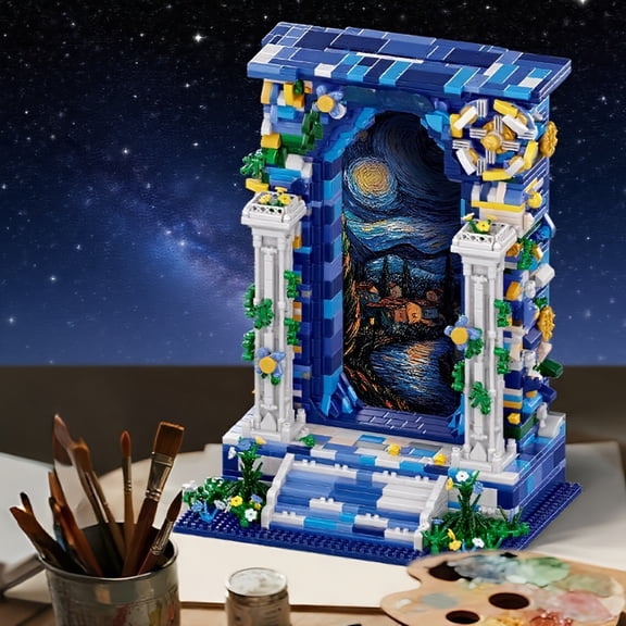 1745 Pcs Starry Sky Gate Building Blocks Set 3D Mini Bricks Model Kit Stereoscopic Art Puzzle Construction Toy Decorative Display Model for Home Office Collectible Gift