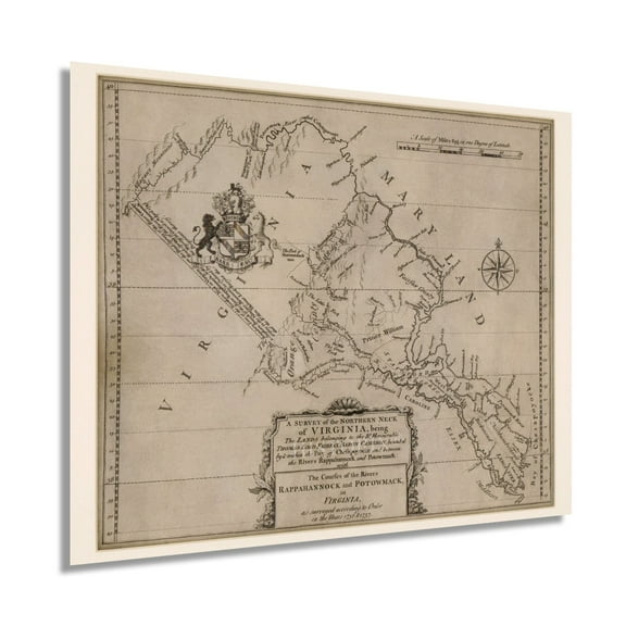 1747 Northern Neck of Virgina Map Print - Northern Virginia Vintage Map Wall Art - 1736 & 1737 Survey of the Northern Neck Virginia Wall Map Published in 1747